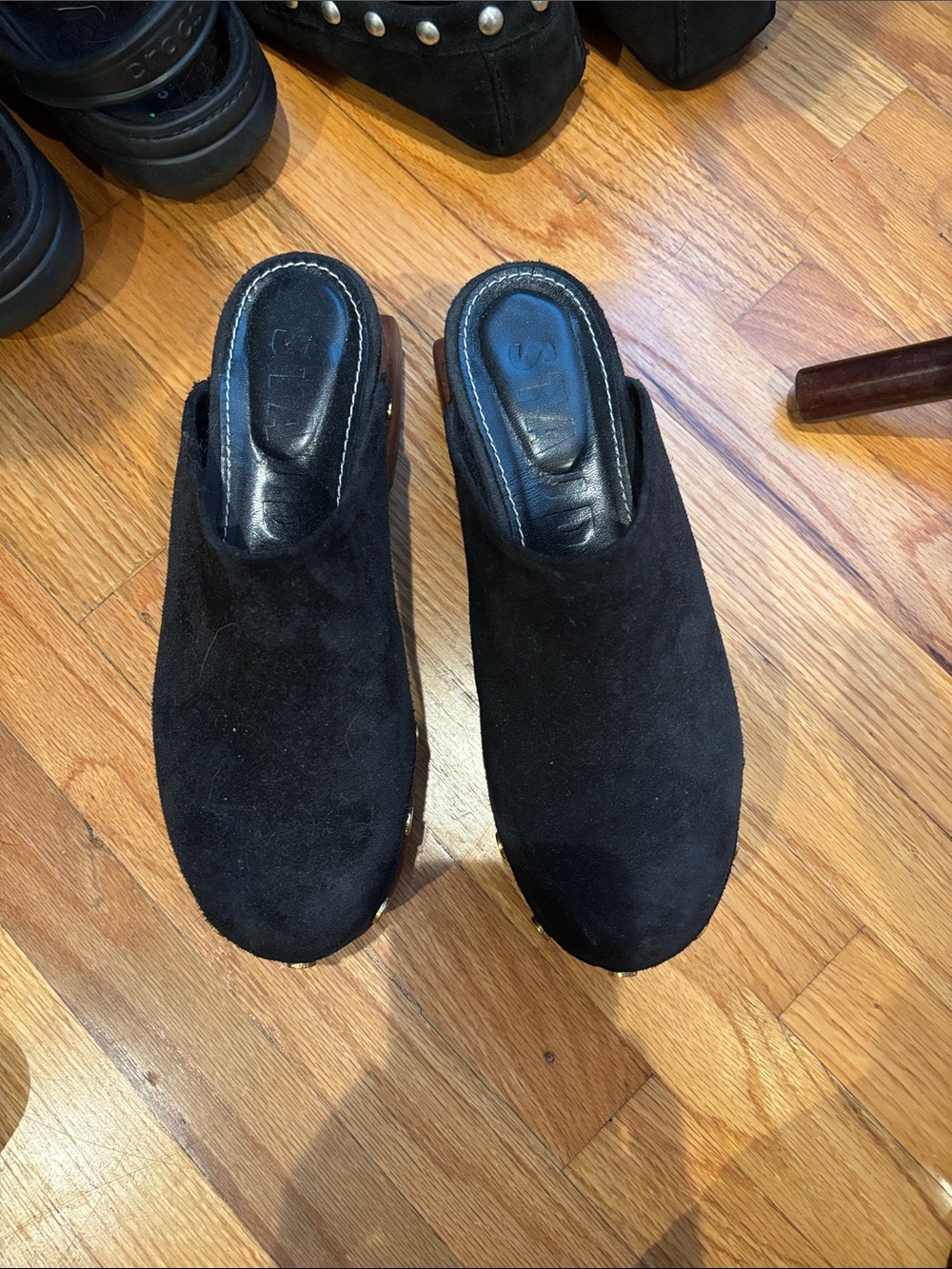 STAUD Black Suede Platform Mulesm